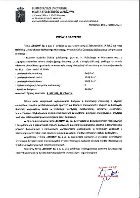 Budowy budynku żłobka publicznego przy ul. H. Pobożnego w Warszawie wraz z zagospodarowaniem terenu obejmującego budowę: zjazdu z drogi publicznej, parkingu na terenie własnym, chodników, ogrodzenia terenu oraz budowę niezbędnej infrastruktury technicznej