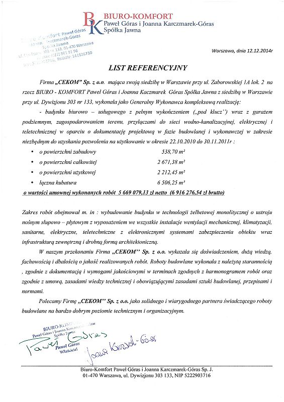 BIURO-KOMFORT Paweł Góras i Joanna Kaczmarek Góras SP.J.